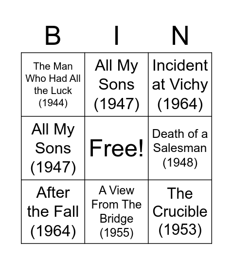 💖 아서 밀러 작품 깨기 🔨💥 Bingo Card