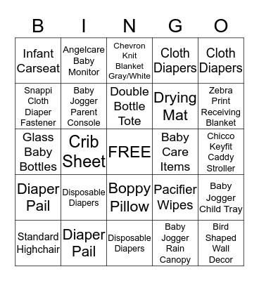 Baby Gormley Gift Bingo Card