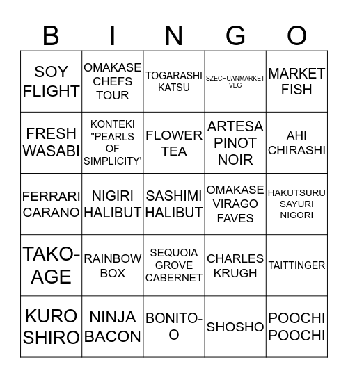 Virago BINGO! Bingo Card