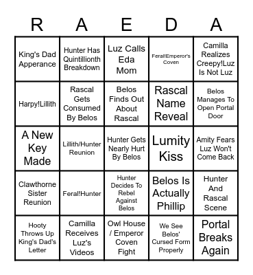 TOH 2x10 Yesterday's Lie Bingo Card