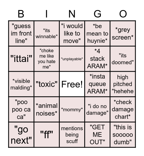 Ai's Drinking Game Bingo Card