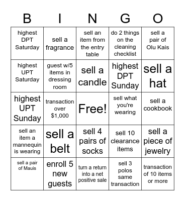 Friends & Family weekend BINGO Card