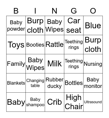 Sadia's Baby Shower 4/12/2015 Bingo Card