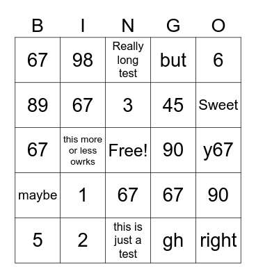 Test Bingo Card