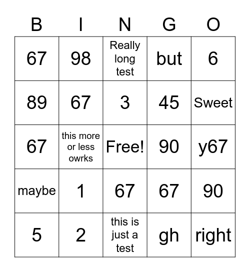 Test Bingo Card