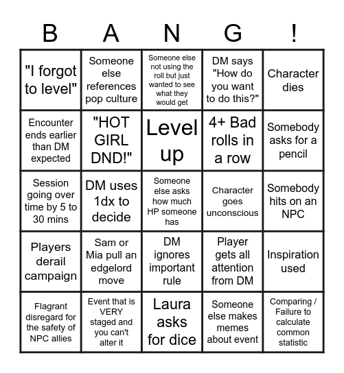 Revamped D&D Session Goes? Bingo Card
