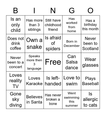 ICE BREAKER Bingo Card