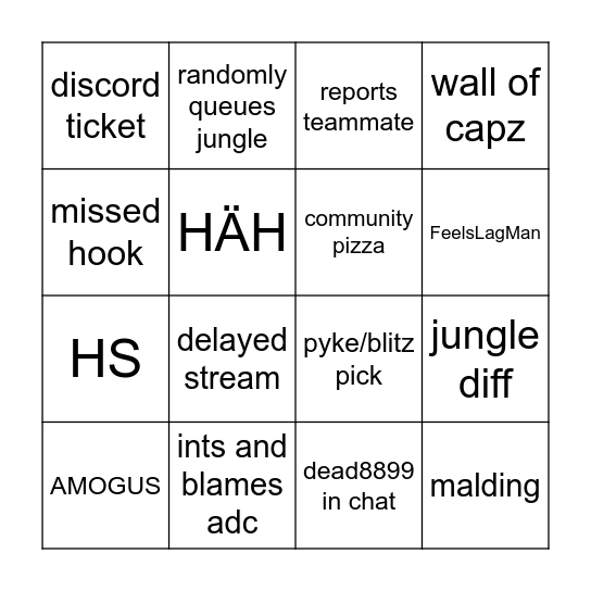 Zenten Stream Bingo Card