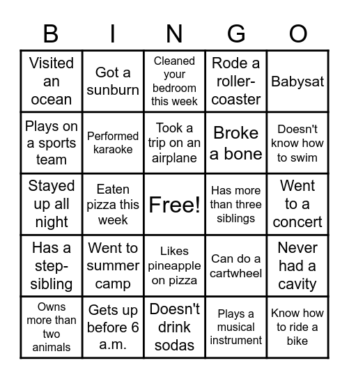 Classroom Bingo Card