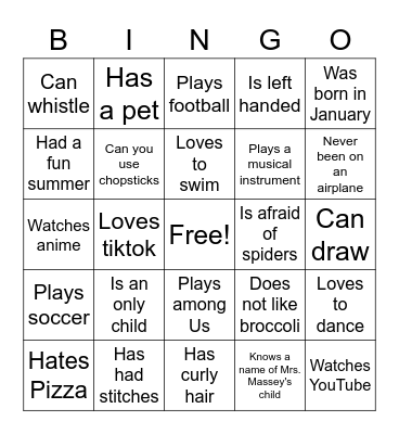 Back 2 school Bingo Card
