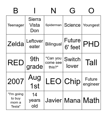 Cesar's Birthday Bingo Card