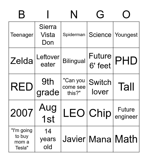 Cesar's Birthday Bingo Card