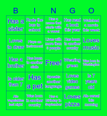 Getting to Know You Bingo Card