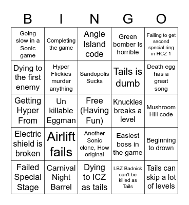 Sonic 3 BINGO Card