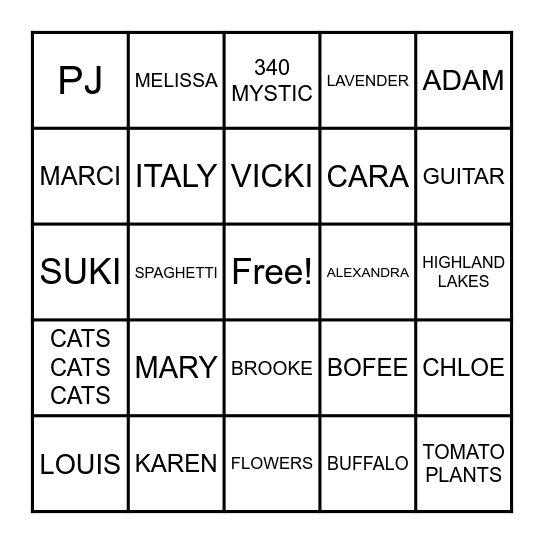 ROSE'S 90TH BINGO GAME Bingo Card