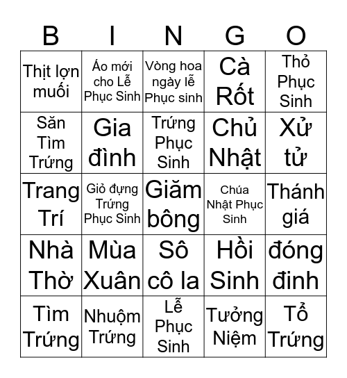 Lễ Phục Sinh  Bingo Card