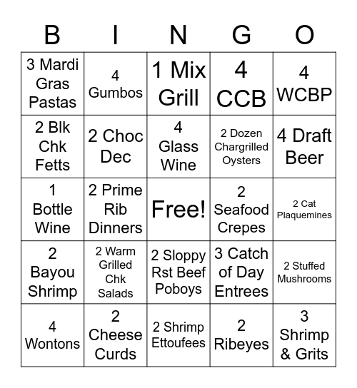 Crescent City Grill Bingo Card