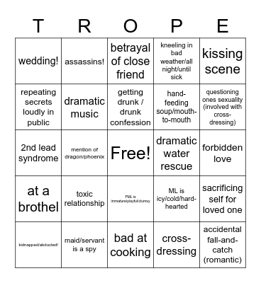 Chinese Trope Bingo: Historical Fantasy Bingo Card