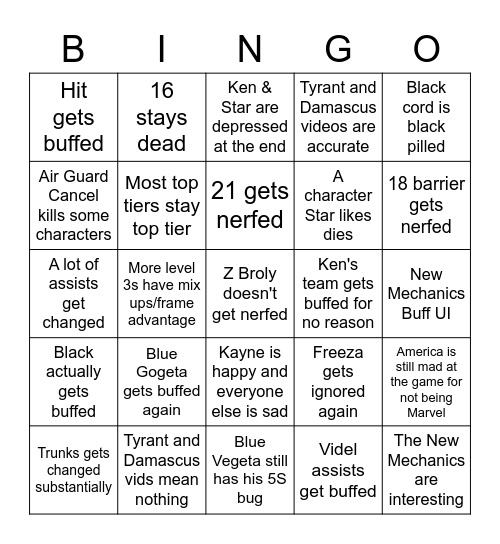 DBFZ Balanced Bingo Card Bingo Card