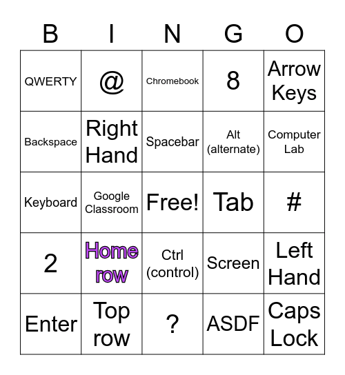 Keyboarding Bingo Card