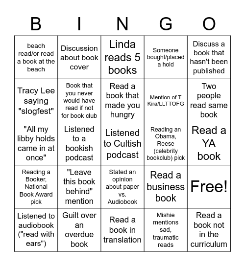 Extra Credit Book Club Bingo Card