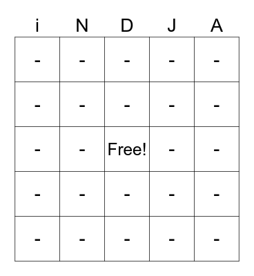 India Bingo Card
