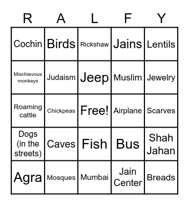 India Bingo Card