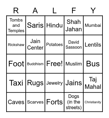 India Bingo Card
