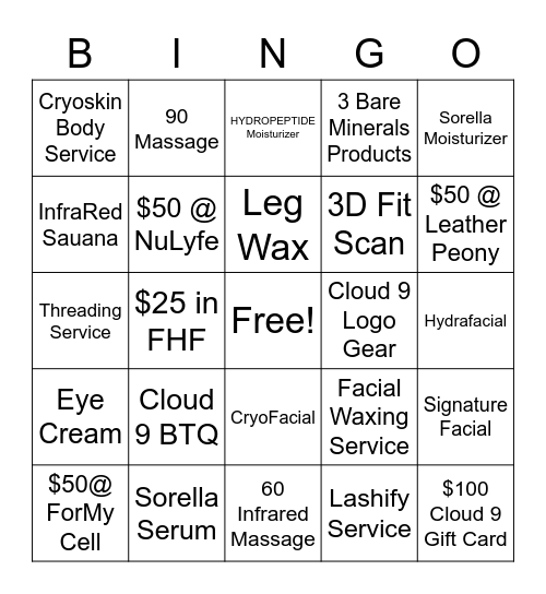 Cloud 9 Bingo Card