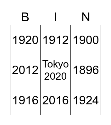 The Olympics Bingo Card