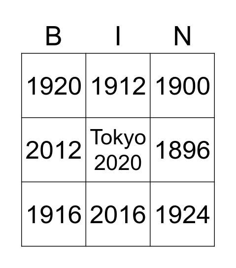 The Olympics Bingo Card