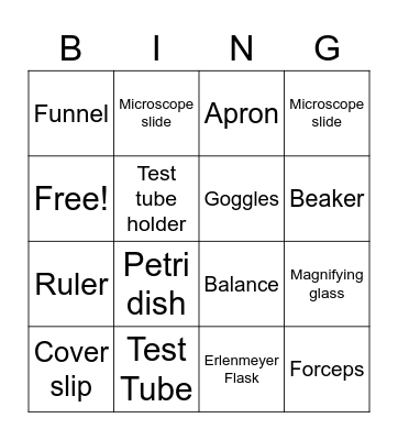 Lab Equipment Bingo Card