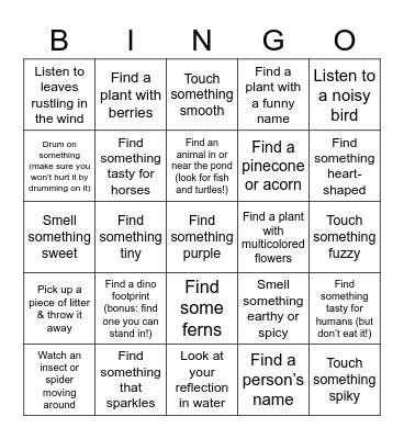 Nature Scavenger Hunt Bingo Card