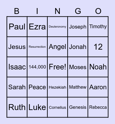 Bible words Bingo Card