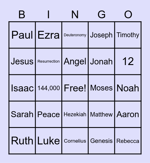 Bible words Bingo Card