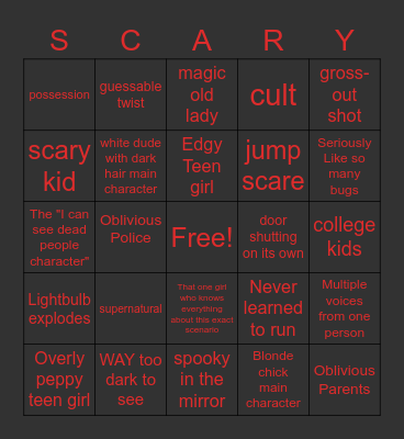 HORRORBLE Scary movies Bingo Card