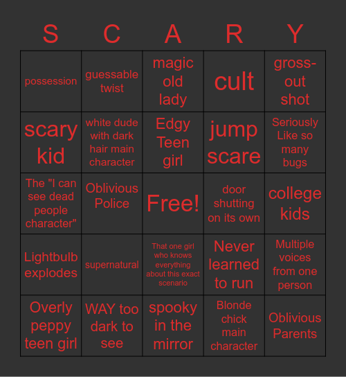 HORRORBLE Scary movies Bingo Card