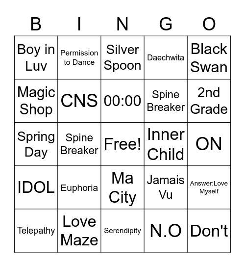 Untitled Bingo Card