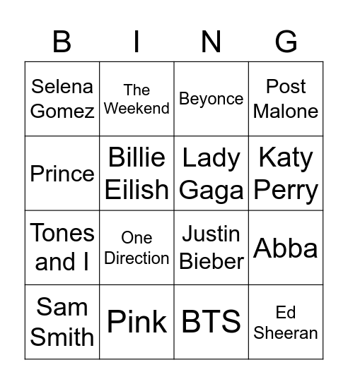 Music Bingo Card