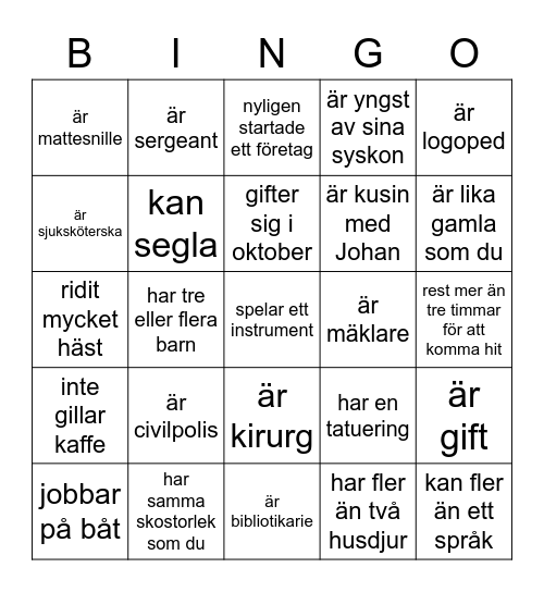 Hitta Gästen.. Bingo Card