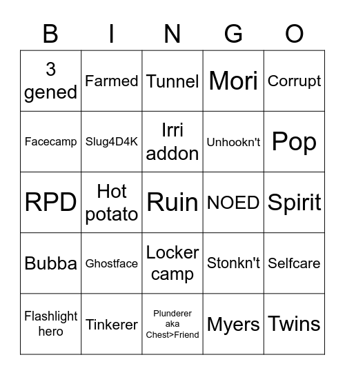 DbD Survivor Bingo Card