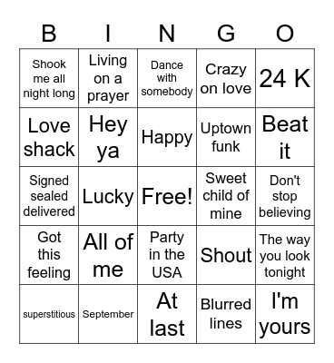 Wedding band Bingo Card