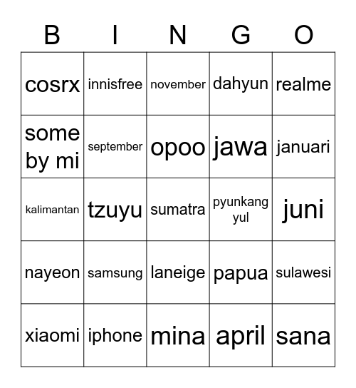 Reghina Bingo Card