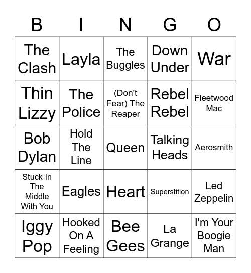 70's Bingo Card