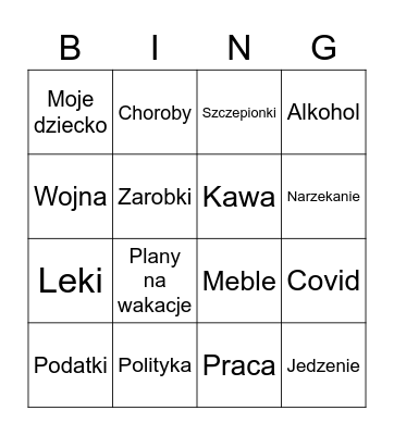 Tematy innego pokolenia Bingo Card