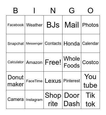 Phone apps Bingo Card