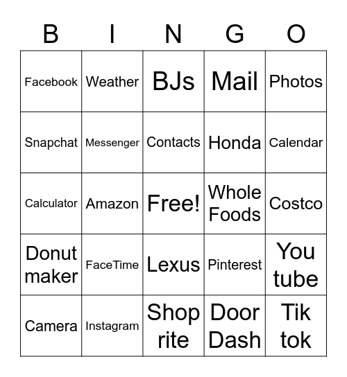 Phone apps Bingo Card