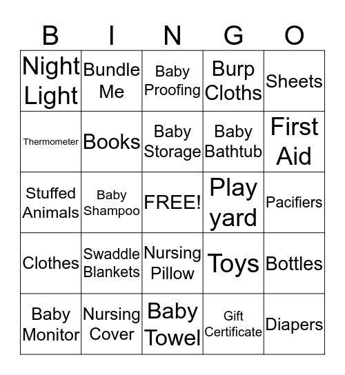 Baby White Bingo Card