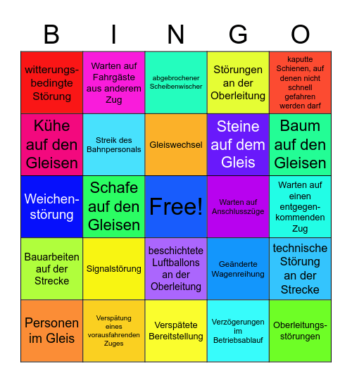 Bahn-Verspätungs-Bingo Card