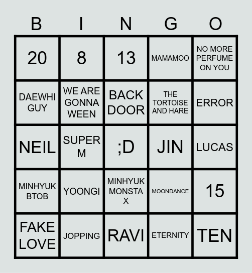 BINGO KPOP EDITION Bingo Card